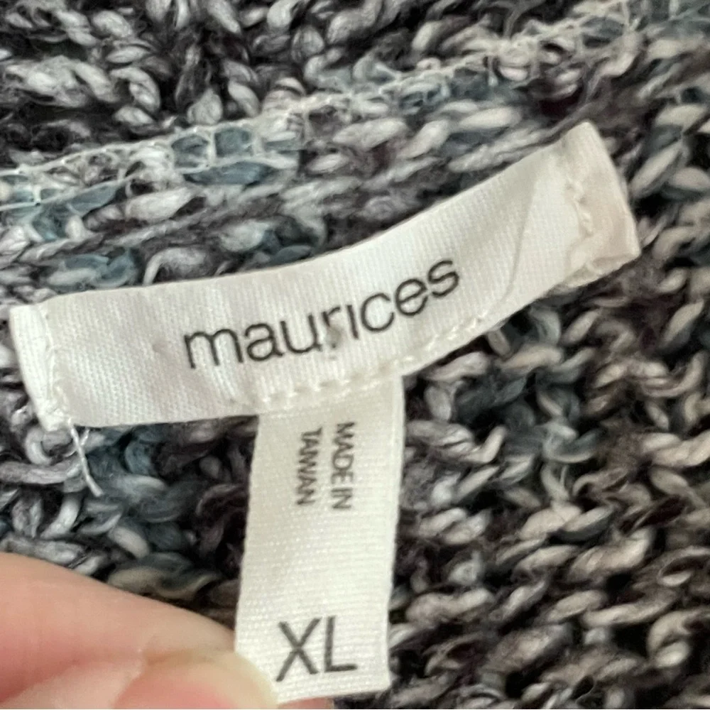 Maurice’s Autumn Stripes Blue brown gray white Open Knit Ruffle Trim long XL - Picture 5 of 7
